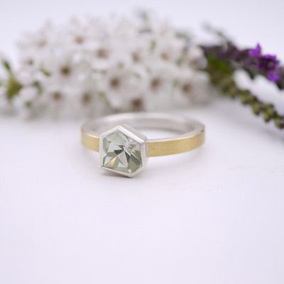 Asymmetric-cut green amethyst ring