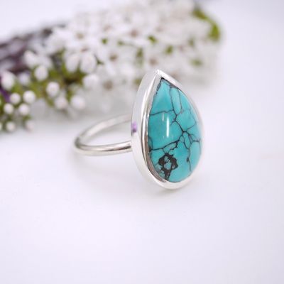 Pear shaped turquoise ring in silver
