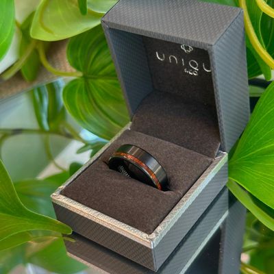 Black ring with wood inlay
