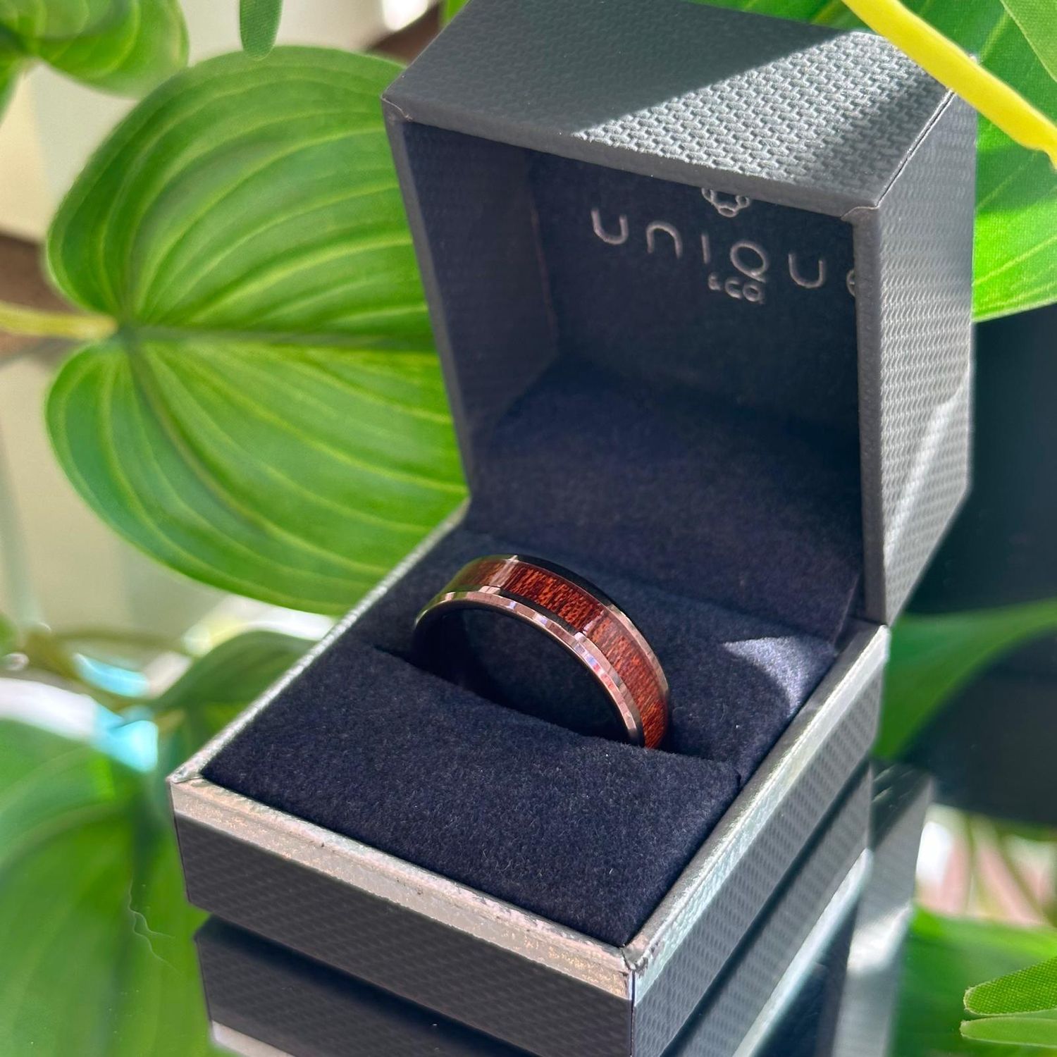 Wood inlay brown ring, Size: 64 (V 1/4)