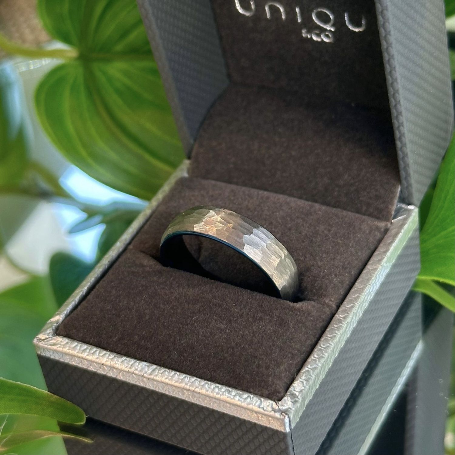 Hammered grey and blue ring, Size: 62 (T 3/4)