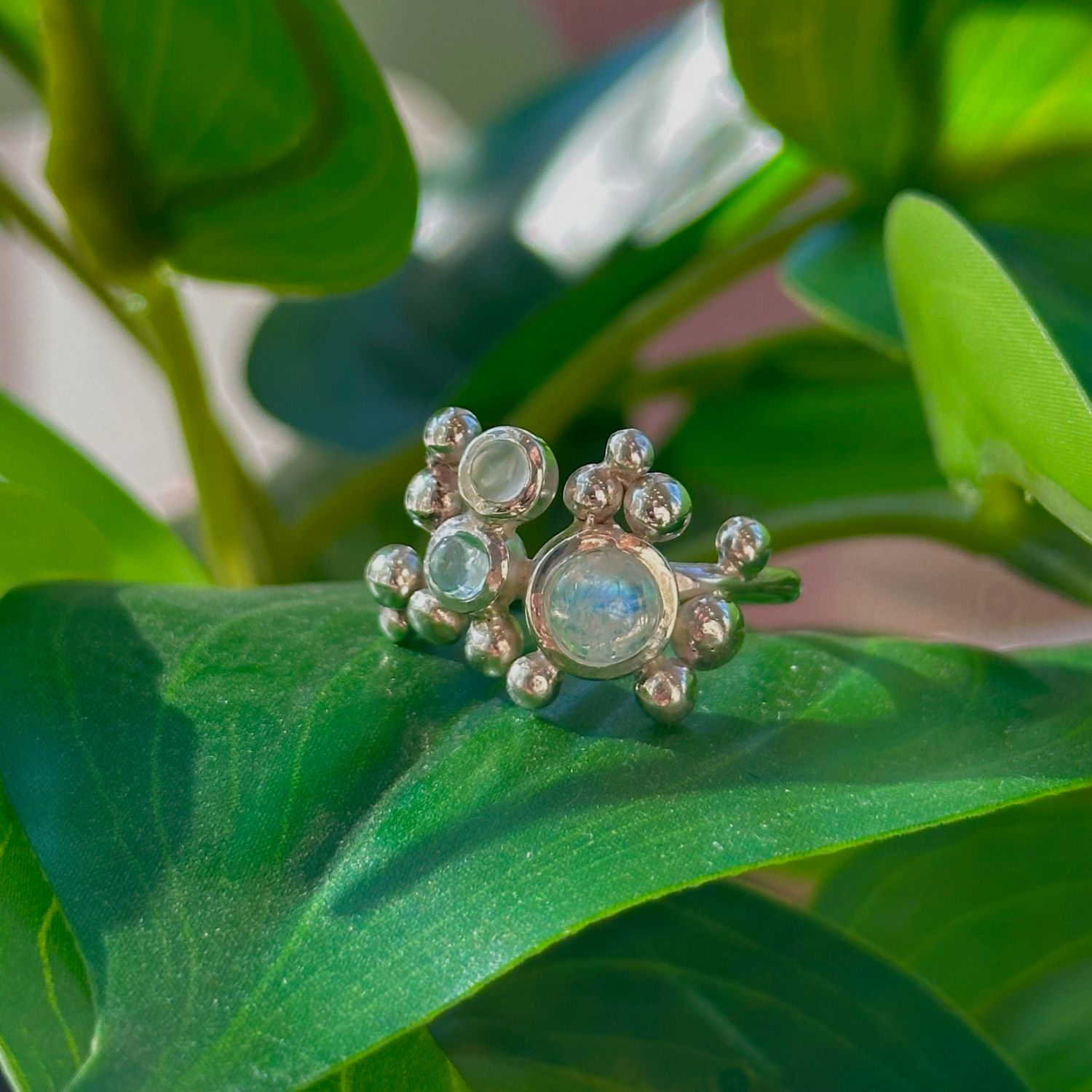 Nebula ring with three stones