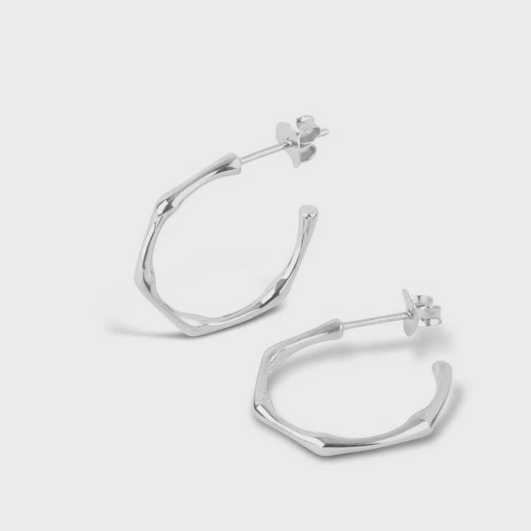 Bamboo hoop earrings, Metal: Silver