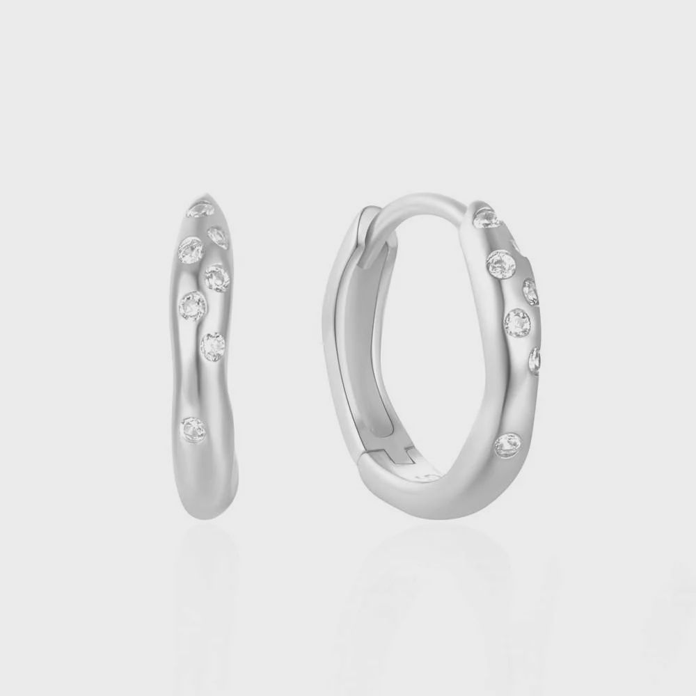 Cosmic huggie hoops, Metal: Silver