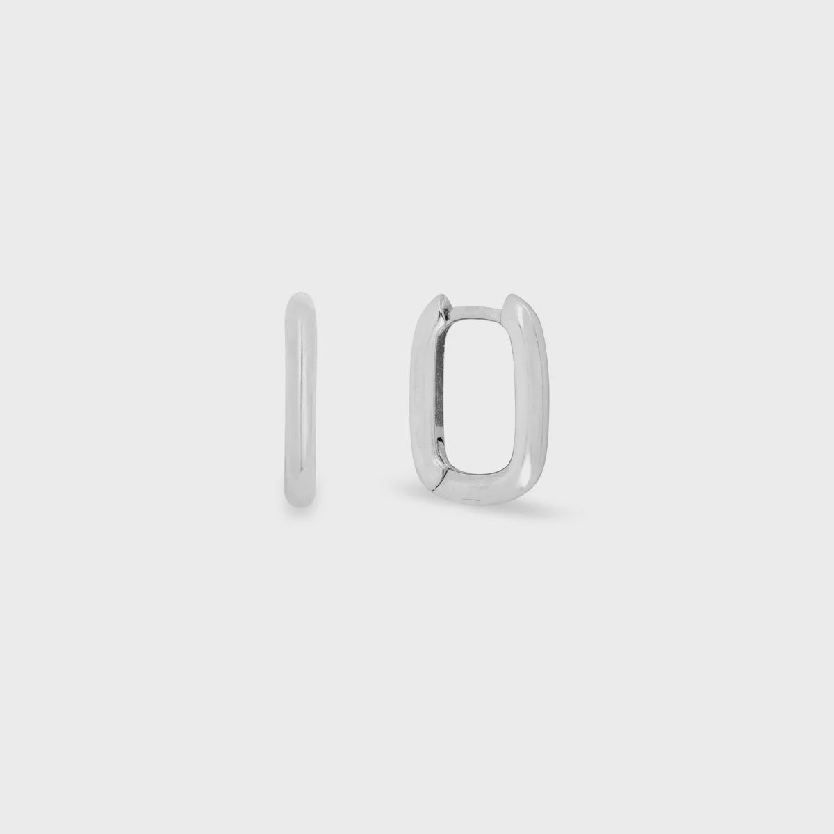 Mini squared oval hoops, Metal: Silver