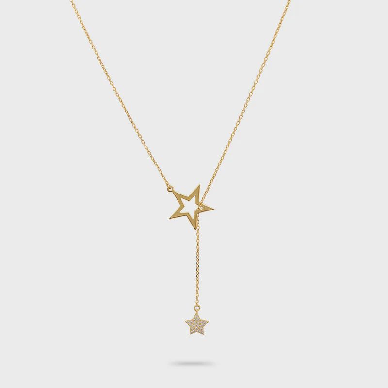 Double Star Lariat Necklace, Metal: 18ct gold plated sterling silver