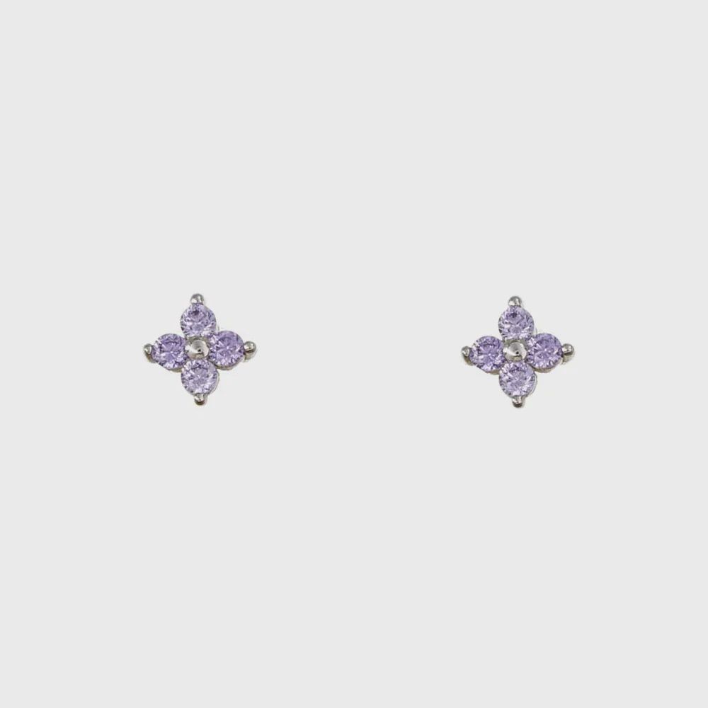 Amethyst Crystal Flower Studs