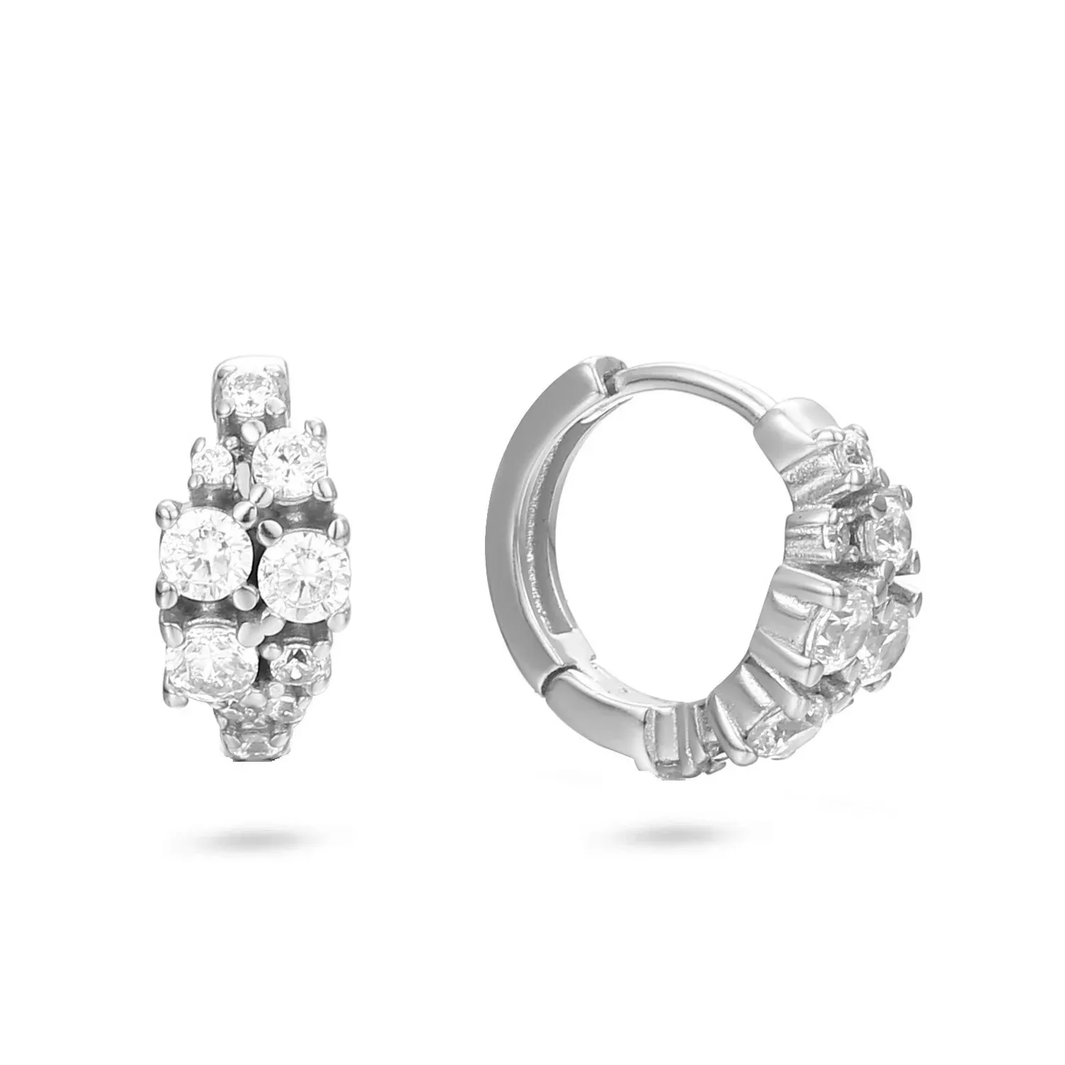 Crystal cluster huggie hoops, Material: Rhodium plated