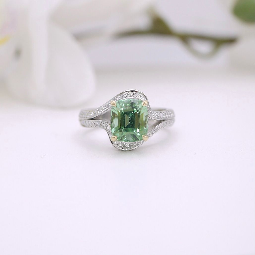 Mint tourmaline double wave ring