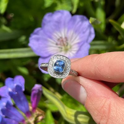 Blue sapphire halo ring