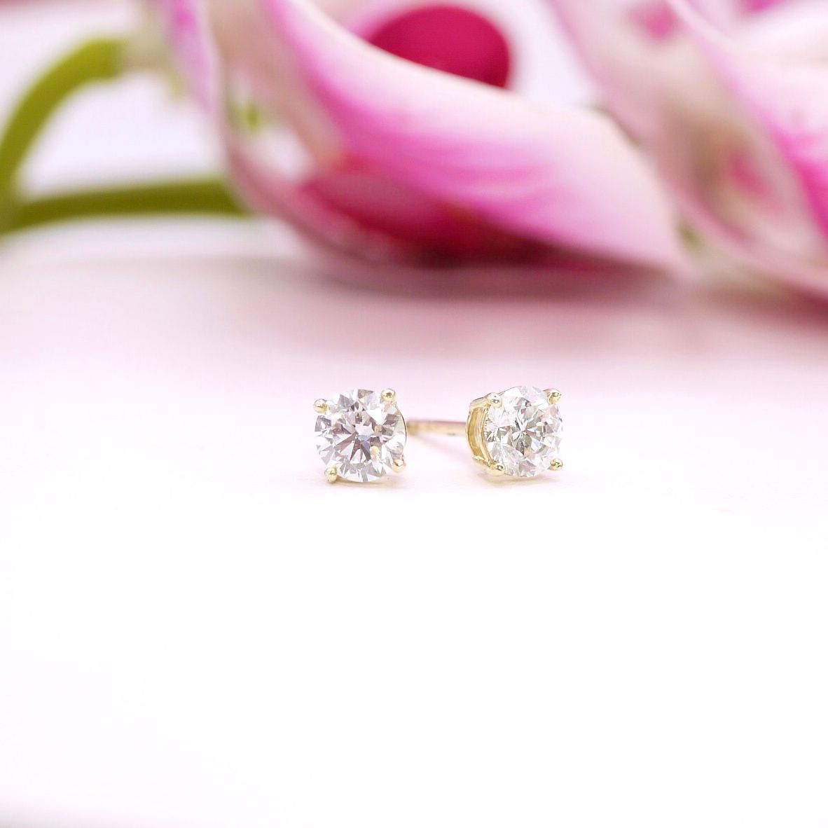Lab diamond studs, Combination: 1ct lab diamond/ yellow gold