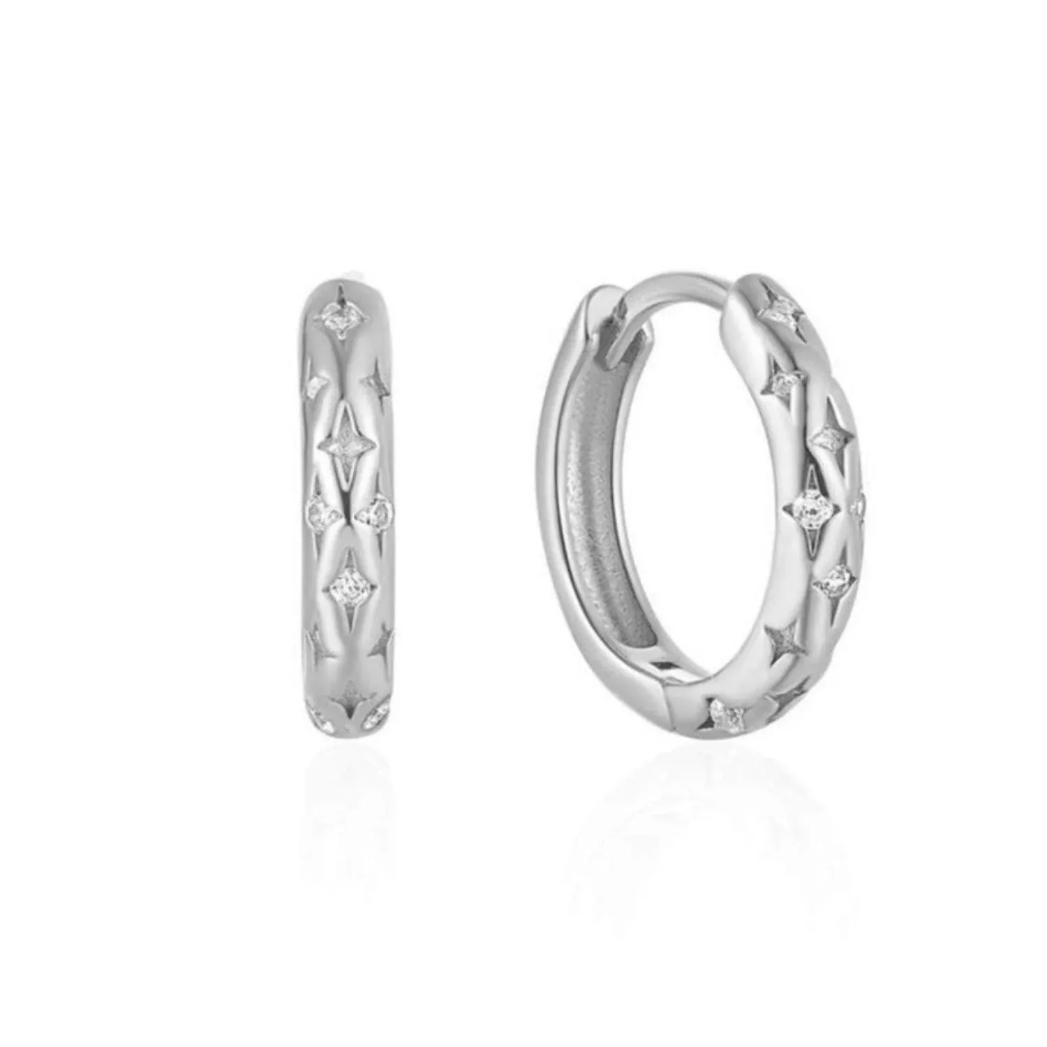 Celeste huggie hoops, Material: Silver plated with rhodium