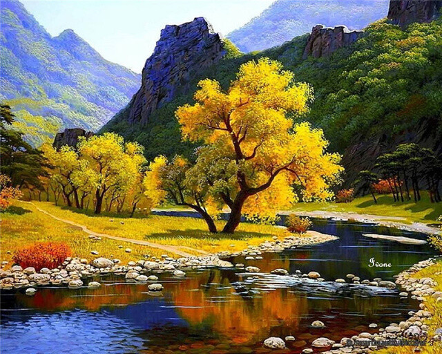 Mountains with Lake and Tree - Paint by Numbers kit