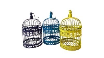 Birdcage medium - assorted colors (yellow; blue; purple) (25cmH x 19cmW)