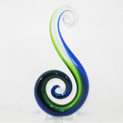 Koru - figure 8; blue green glass