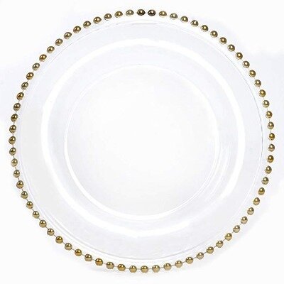 Charger plate - glass w/ gold dot rim 32cm
