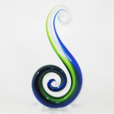 Koru - figure 8; blue green glass