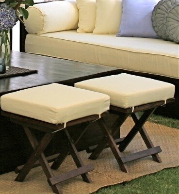 Stool; dark wood with white cushion