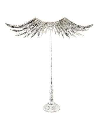 Wreath holder; standing (white/silver angel wings)