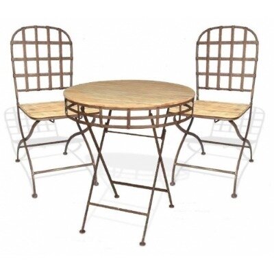 Registry table w 2 chairs; wood/wrought iron (rustic)