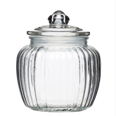 Ribbed jar with glass lid - med