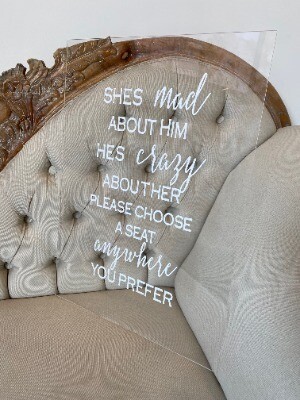 Acrylic sign - 'she's mad about him' (42cmW x 60cmH)