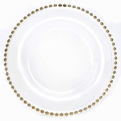 Charger plate - glass w/ gold dot rim 32cm
