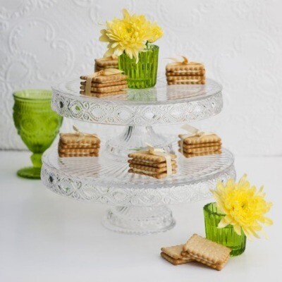 Cake stand - vintage glass (28.5cmD x 10cmH)