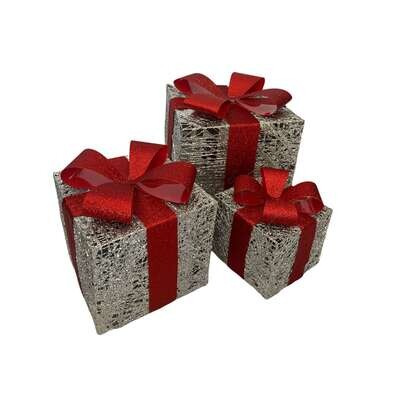 Silver presents - set of 3, with fairylights