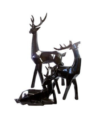Deer; cubic black gloss (Set of 3)