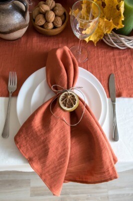 Napkin; premium linen - terracotta (45cmx45cm)