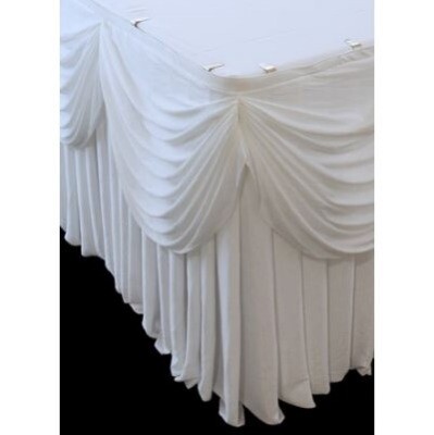 Table skirting; scalloped polyester - white; 6mL