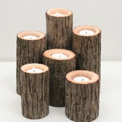 Tealight holder; rustic wood assorted (w/ T/light candle)