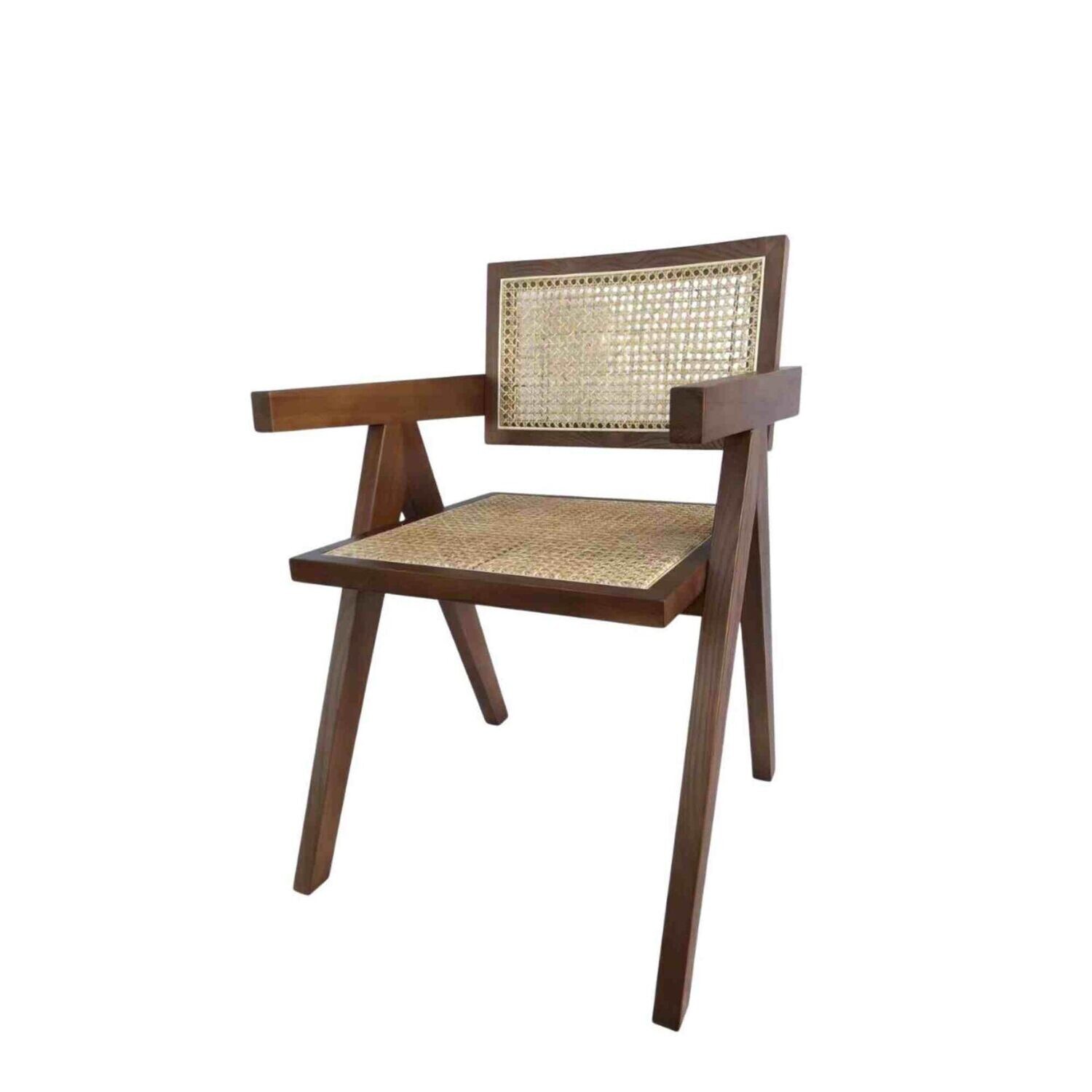 Chair, single - walnut/rattan