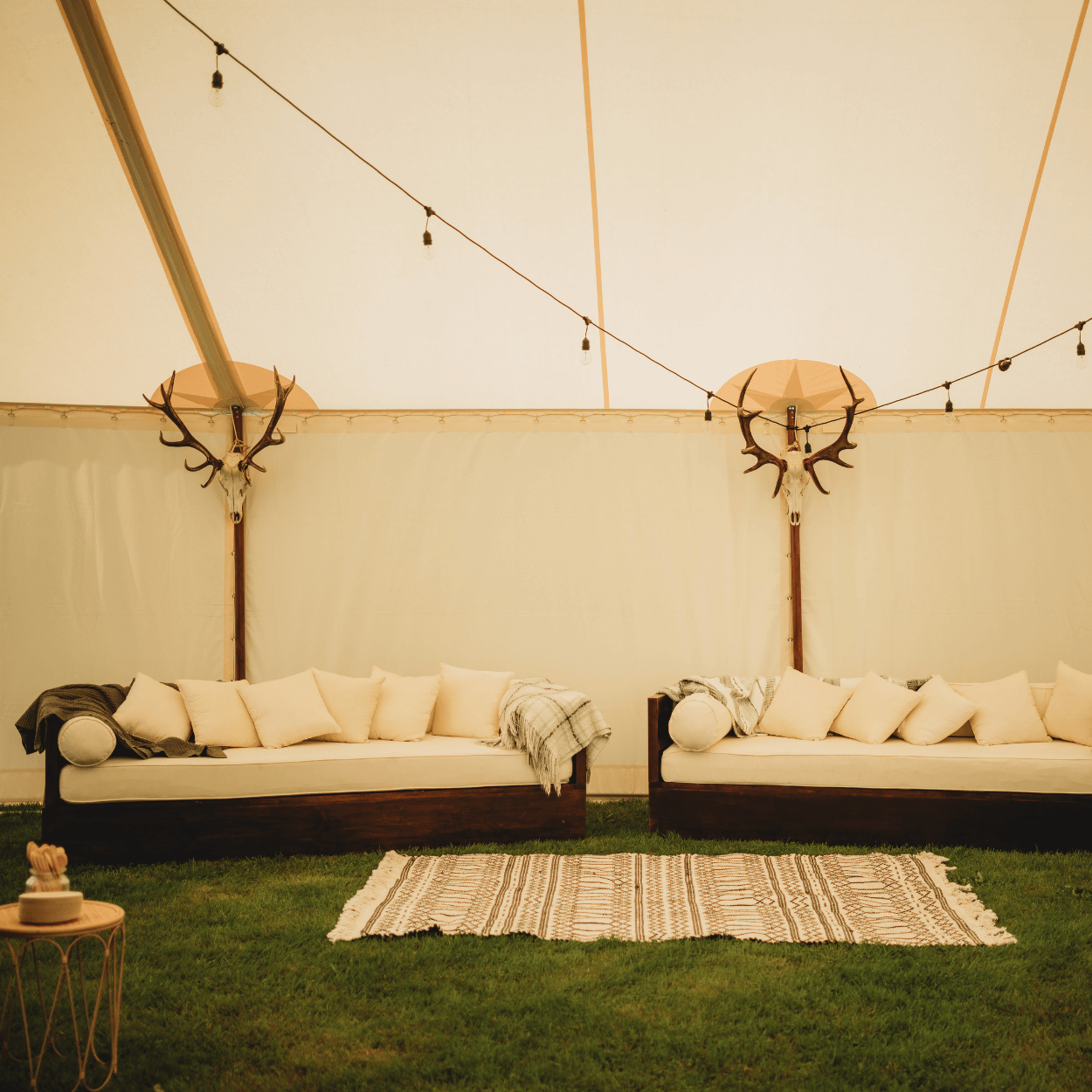 Sofa (Balinese); dark wood with cream cushions - 3 seater