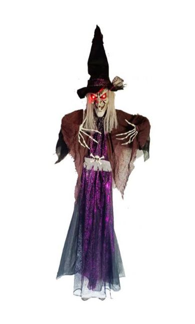 Hanging witch purple with light up eyes and noise activated