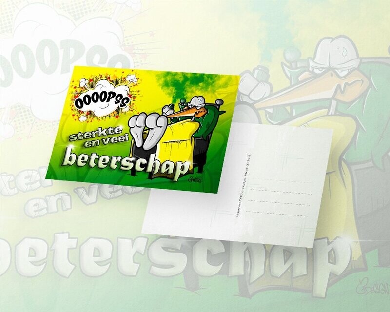 Storky Ansichtkaart Beterschap Bed