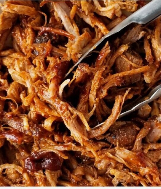 Pulled Pork with onion, pickles and BBQ sauce