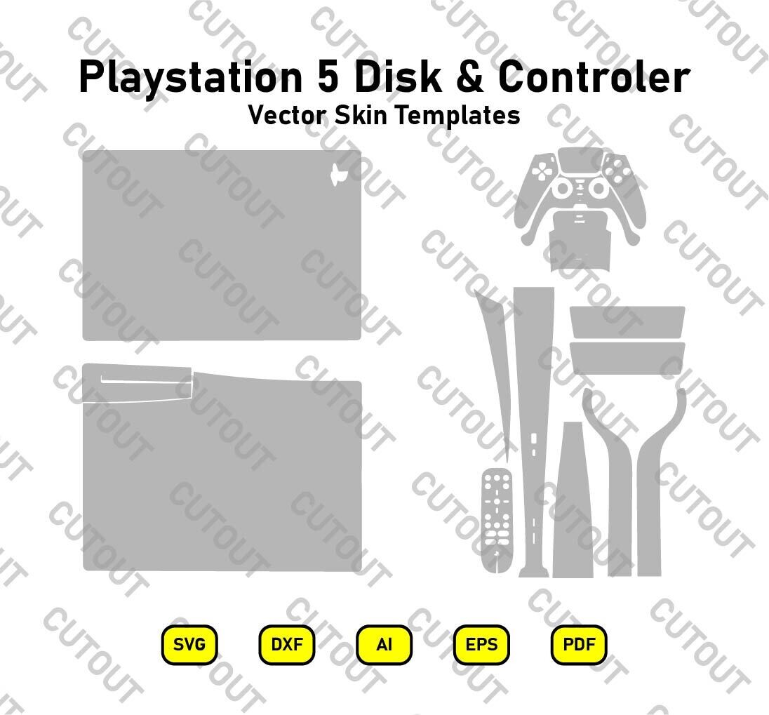 PS5 bundle skin template , Ps5 controller, Playstation 5 Disk Version  Console Template File, cricut , silhouette, Vector cut File