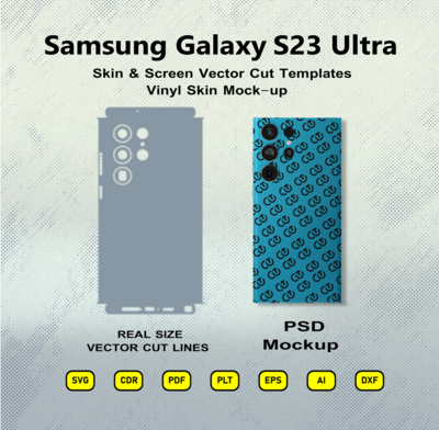 Samsung Galaxy S23 Ultra Vector Skin Cut File Templates &amp; Free Vinyl Skin Mock-up