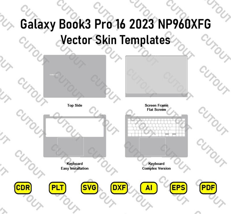 Samsung Galaxy Book3 Pro 16 NP960XFG  2023 Vector Skin Cut Files + Free PSD Skin Mock-up