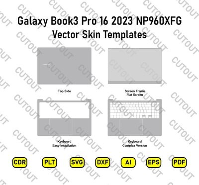 Samsung Galaxy Book3 Pro 16 NP960XFG 2023 Archivos de corte de piel vectorial + Maqueta de piel PSD gratis