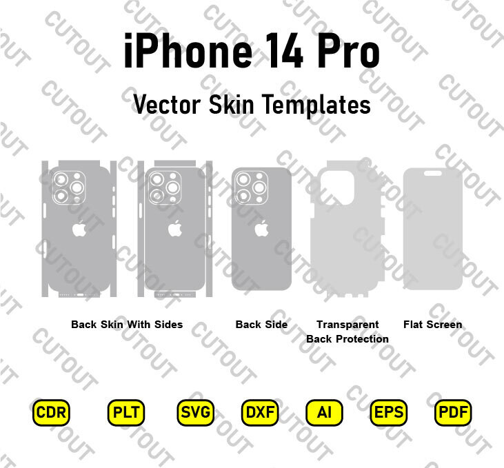 Apple iPhone 14 Pro Vector Skin Cut Files &amp; PSD Phone Mockup