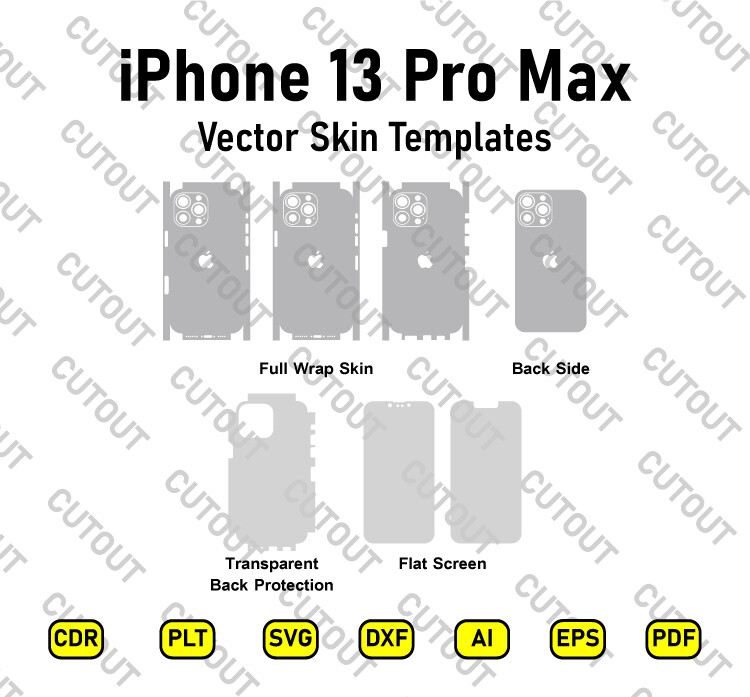 iPhone 13 Pro Max Vector Skin Vector Cut Files + PSD Vinyl Skin Mockup