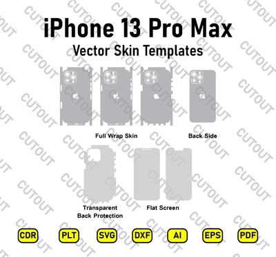 Archivos de corte vectorial de piel vectorial para iPhone 13 Pro Max + maqueta de piel de vinilo PSD
