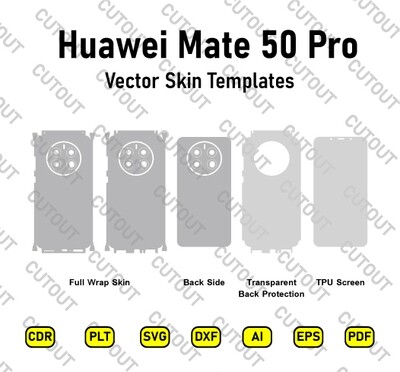 Archivos de corte de diseño vectorial de Huawei Mate 50 Pro + maqueta de diseño de vinilo PSD