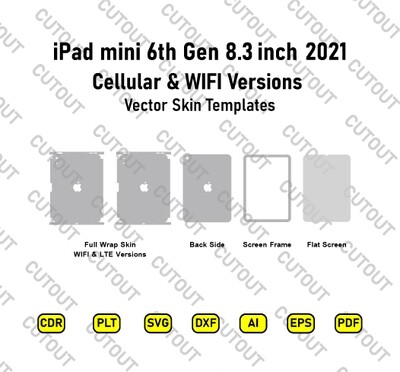 iPad mini 6th gen 8.3 (2021) Cellular &amp; WIFI Versions Vector Skin Cut Files