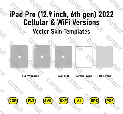 iPad Pro (12.9-inch, 6th gen) 2022 Cellular &amp; WiFi Vector Skin Cut Files