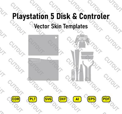 Playstation 5 Disk &amp; Controler PS5 Vector Skin Cut Files Templates