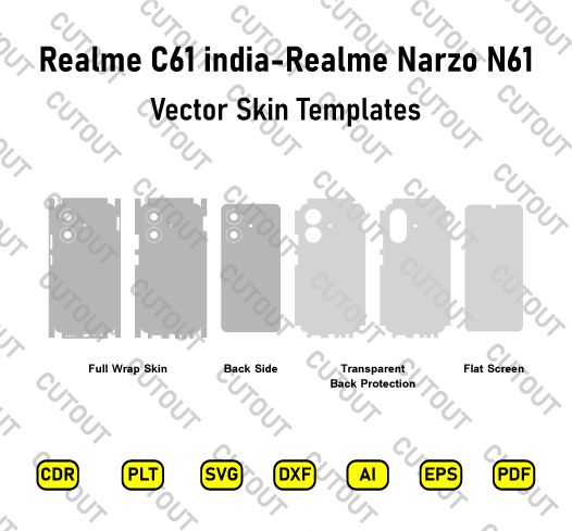 ​Archivos de corte de skin vectorial para Realme C61 india-Realme Narzo N61